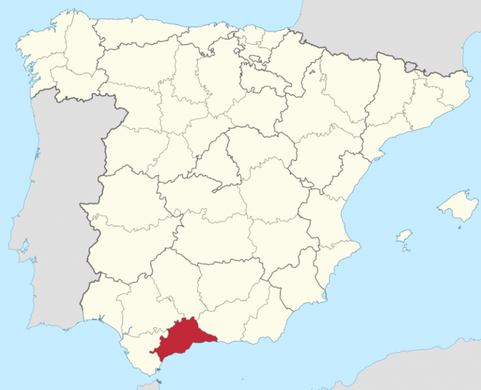 Malaga province on Map of Spain